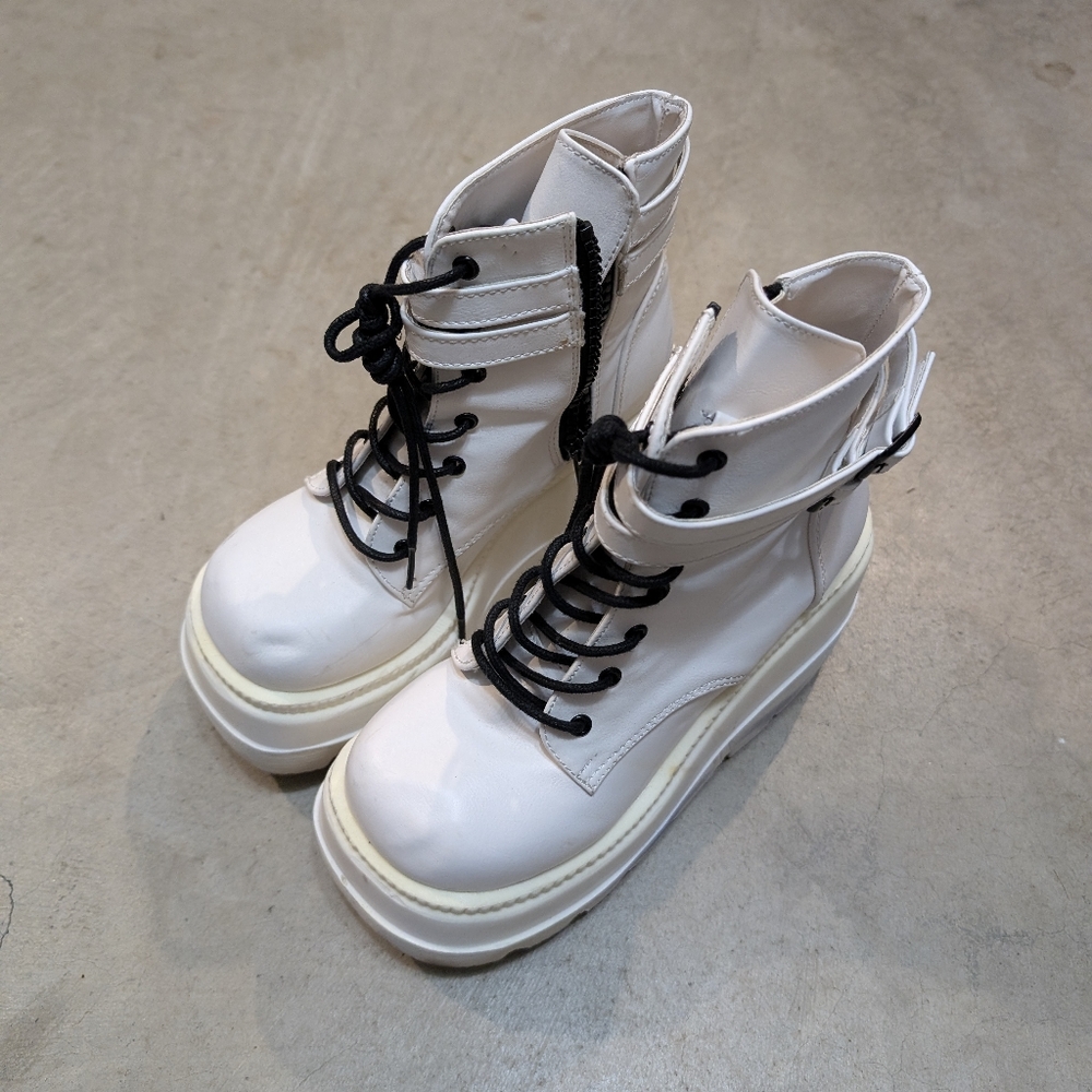 Demonia White Platform Combat Boots Goth Flaws